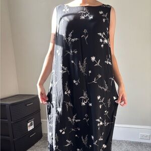 Vintage Y2K Black Slip Silk Floral Maxi Dress Romantic Fairy Whimsy Dress Medium